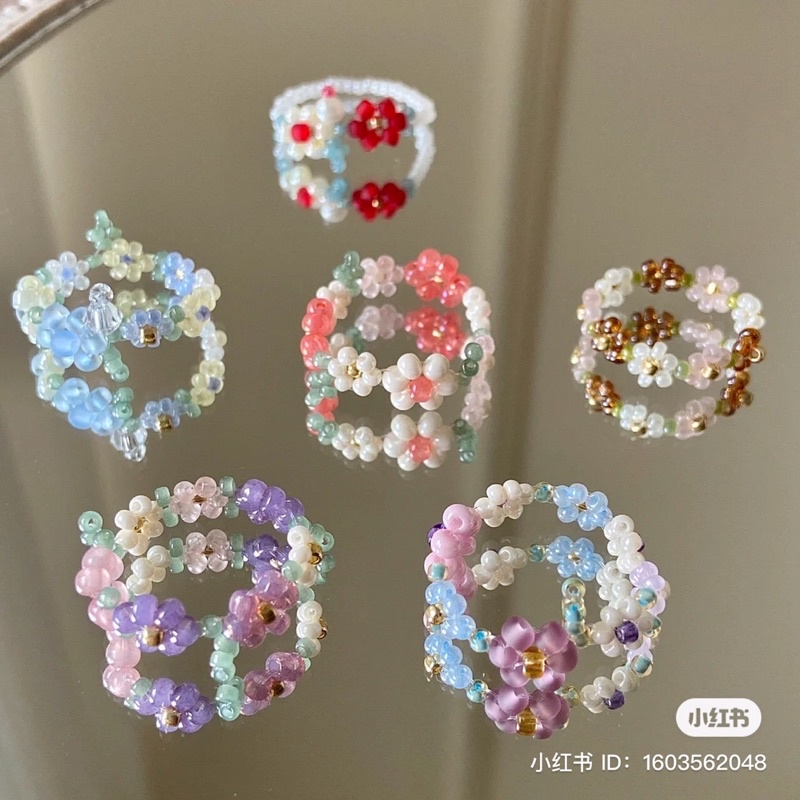 Nhẫn hạt cườm hình hoa handmade CHILLMEOW