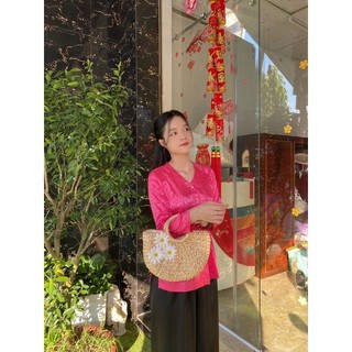Áo bà ba tim, vải gấm đi chùa, cổ tim, đơn giản bảng màu 1