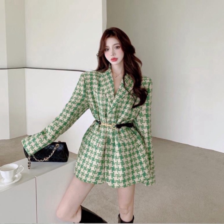 Áo blazer dạ tweed  kèm thắt lưng thời trang/ áo khoác d