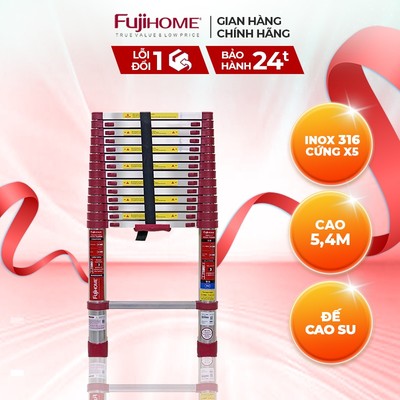 Thang inox rút gọn FUJIHOME TLI540IR Inox 316, thang đơn -  Đế cao su chống trượt - Cao tối đa 5,4m