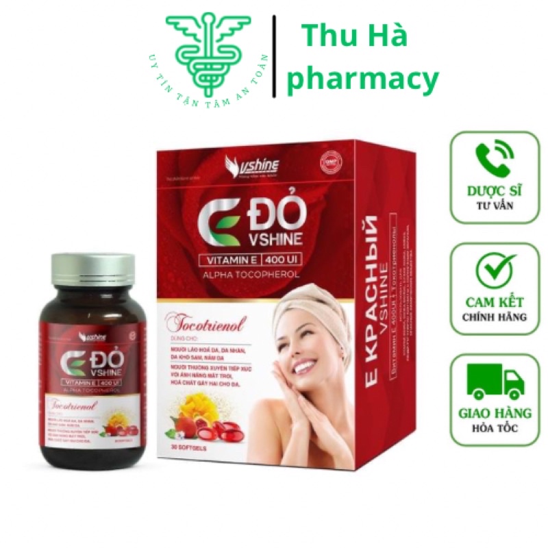 Viên uống Vitamin E đỏ VShine - Ngăn ngừa lão hóa, giúp làn da sáng khỏe - Thu hà pharmacy