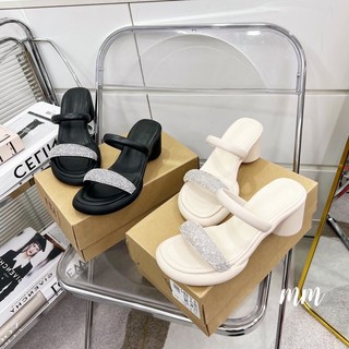 Guốc cao gót 2 quai đá đế dày xuồng 5cm Hàn quốc