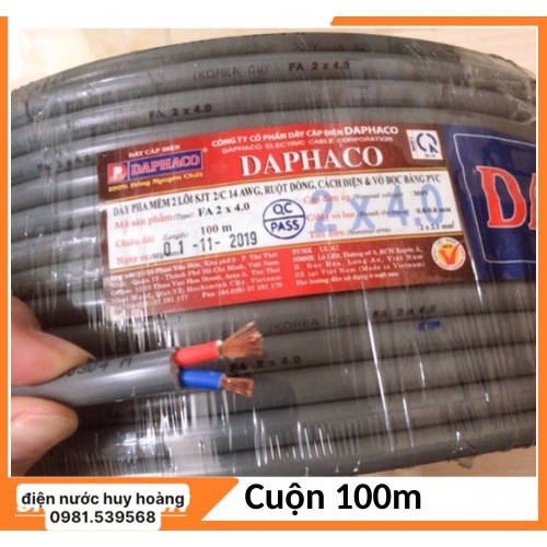 DÂY ĐIỆN ĐÔI BỌC XÁM DAPHACO 2x4.0 (bán lẻ 1 mét) ( 100m/1 cuôn)