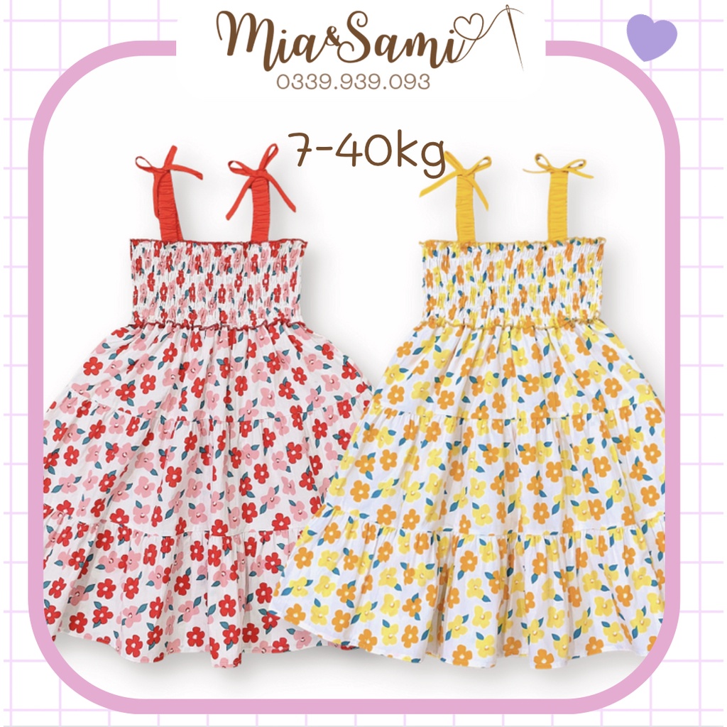 Váy đầm maxi hàng thiết kế Mia&Sami họa tiết hoa phối chun nhún chất thô mềm êm thích hợp cho mùa he