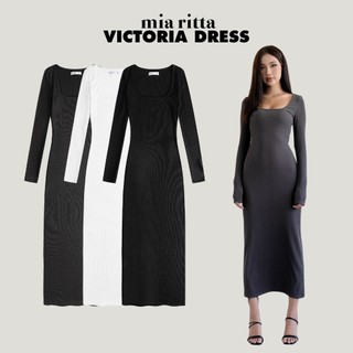 Váy maxi Victoria Dress Mia Ritta V1050 váy body cổ vuông len tăm co dãn đầm dài len tăm tay dài