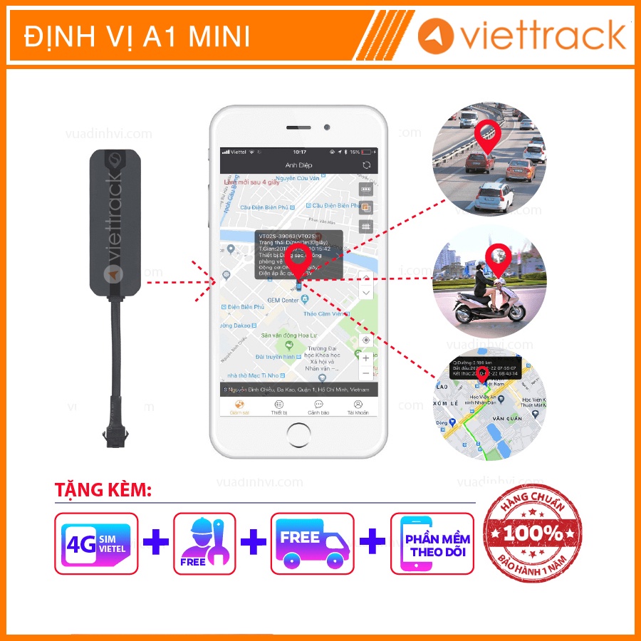 Bộ A1 MINI chuyên định vị theo dõi xe máy, xe điện, ô tô, nhỏ gọn nhất, chính xác số nhà, dễ sử dụng