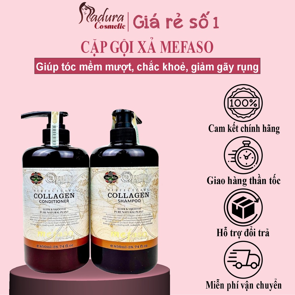 Cặp Gội Xả collagen Mefaso Cao Cấp Chăm Sóc Tóc Phục Hồi Hư Tổn Và Yếu