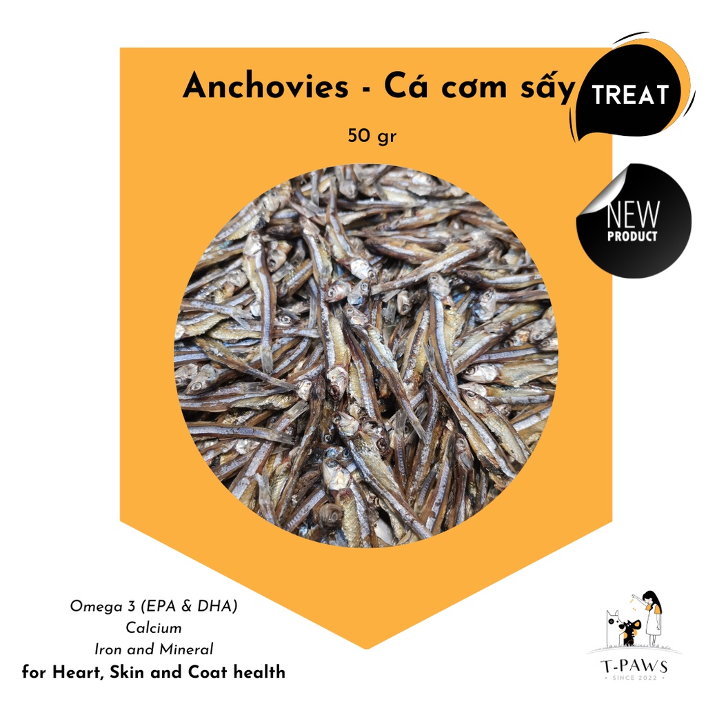 TREAT - Dried anchovies (Cá cơm sấy khô làm bánh thưởng cho chó mèo, không chất bảo quản) [T-PAWS]