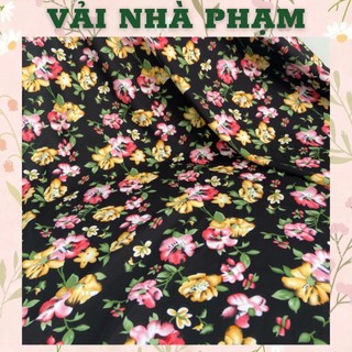 Lụa 75d hoạ tiết hoa nền đen-khổ 1.5m-vải nhà phạm