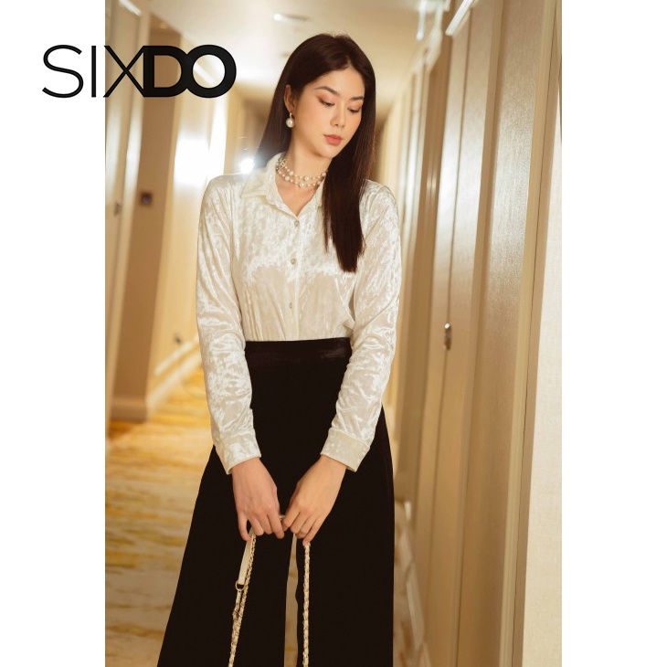 Áo nhung trắng cổ sơ mi thời trang SIXDO (White Velvet Shirt)