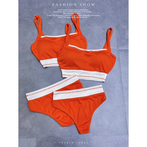 Bikini cam viền trắng năng động-Komistore