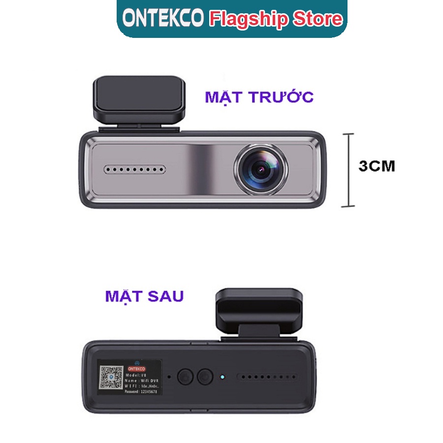 Camera Hành Trình ô tô ONTEKCO V2/ V8, kết nối WIFI điện thoại và Màn Hình Android FULL HD dễ cài đặt