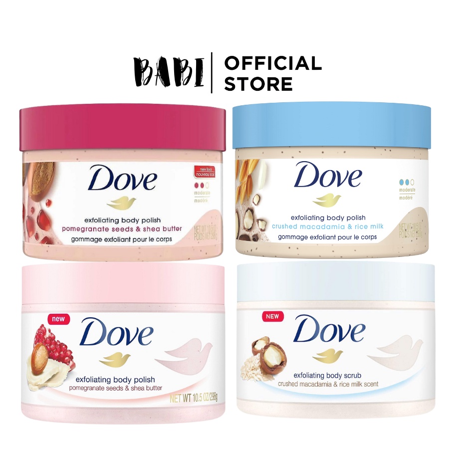 Tẩy da chết Dove 225g&298g giúp dưỡng da mịn màng tươi sáng( bản Đức&bản Mỹ)