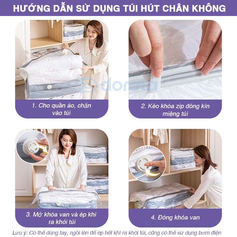 Túi hút chân không đựng quần áo DOROTA bọc để chăn màn không cần dùng bơm 2 lớp khóa zip nhiều màu TCK1 | BigBuy360 - bigbuy360.vn