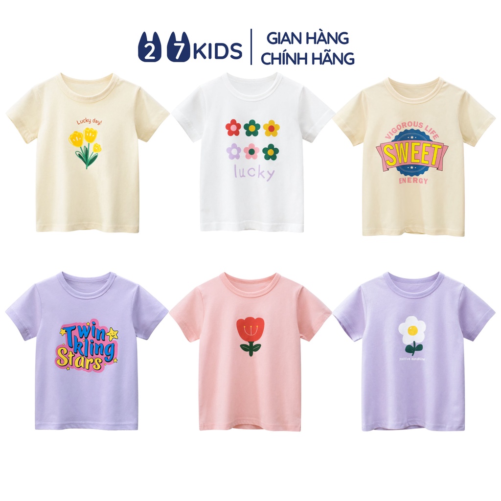 Áo thun bé gái ngắn tay 27Kids 27Home Tshirt cộc nữ vải Cotton cho trẻ từ 2-10 tuổi GSTS4