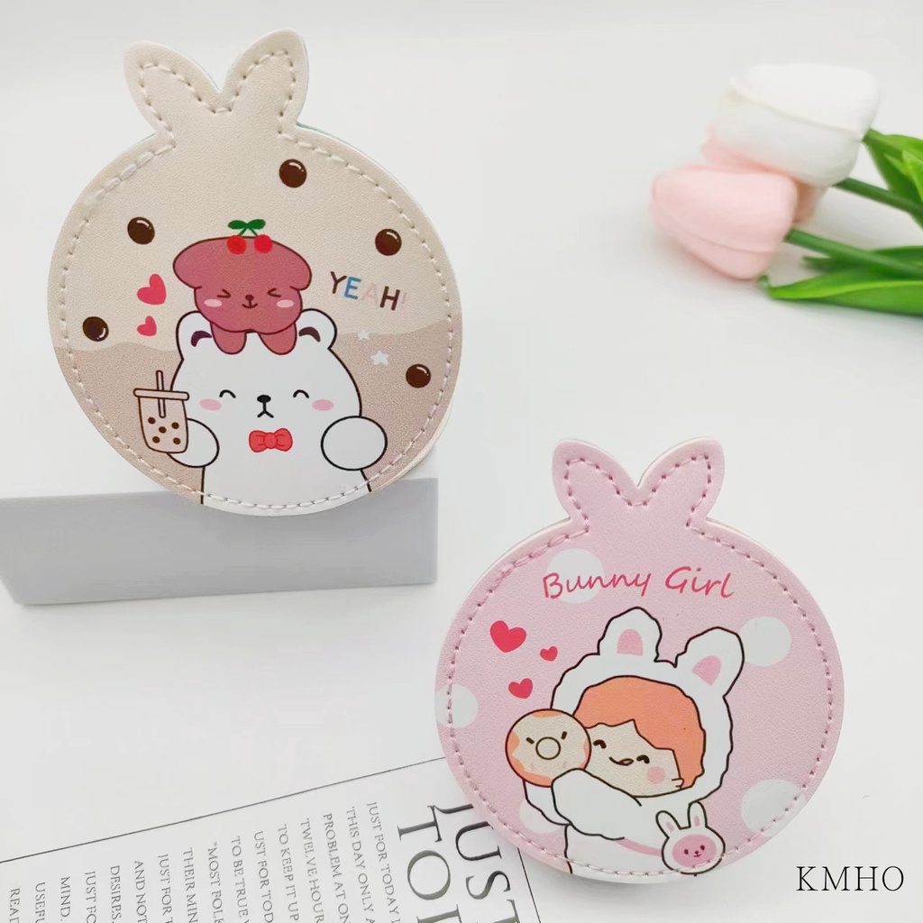 KMHO Gương trang điểm Nhật Bản và Hàn Quốc quà tặng sáng tạo dễ thương gương nhỏ xách tay gấp đôi gương trang điểm có thể phóng to gương
