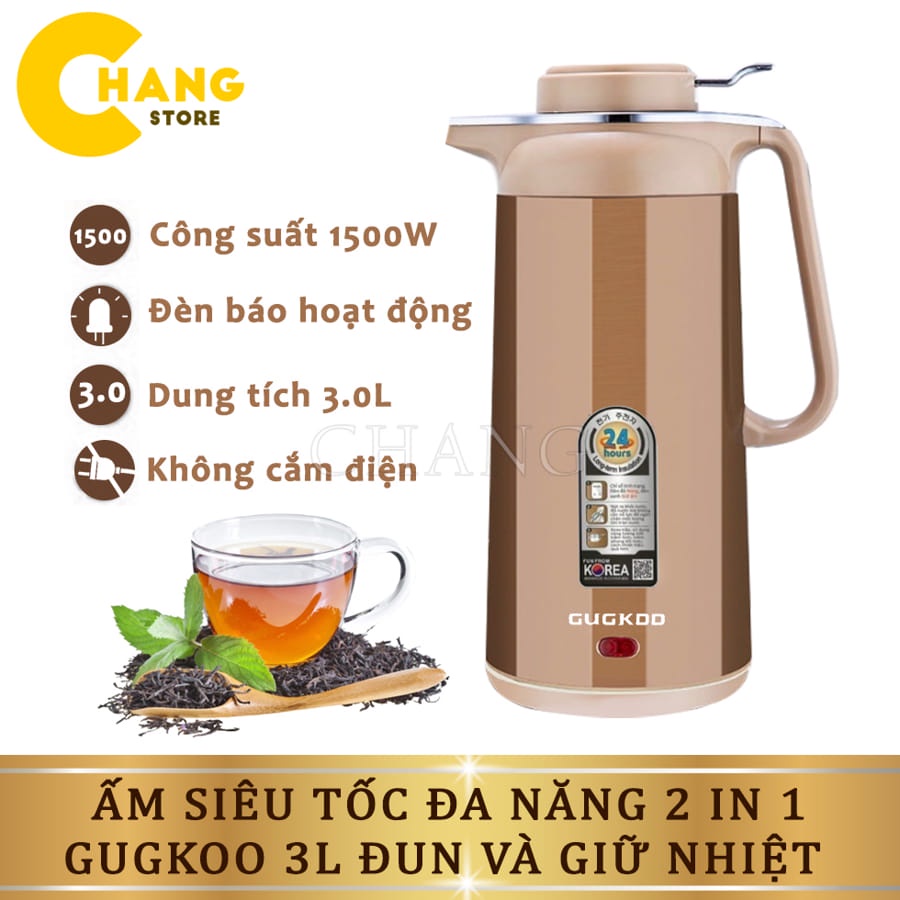 Ấm Siêu Tốc Đa Năng 2 In 1 GUGKOO 3L, Ấm Đun Nước Kèm Bình Giữ Nhiệt Chất Liệu Cao Cấp Không Gỉ Sôi Nhanh