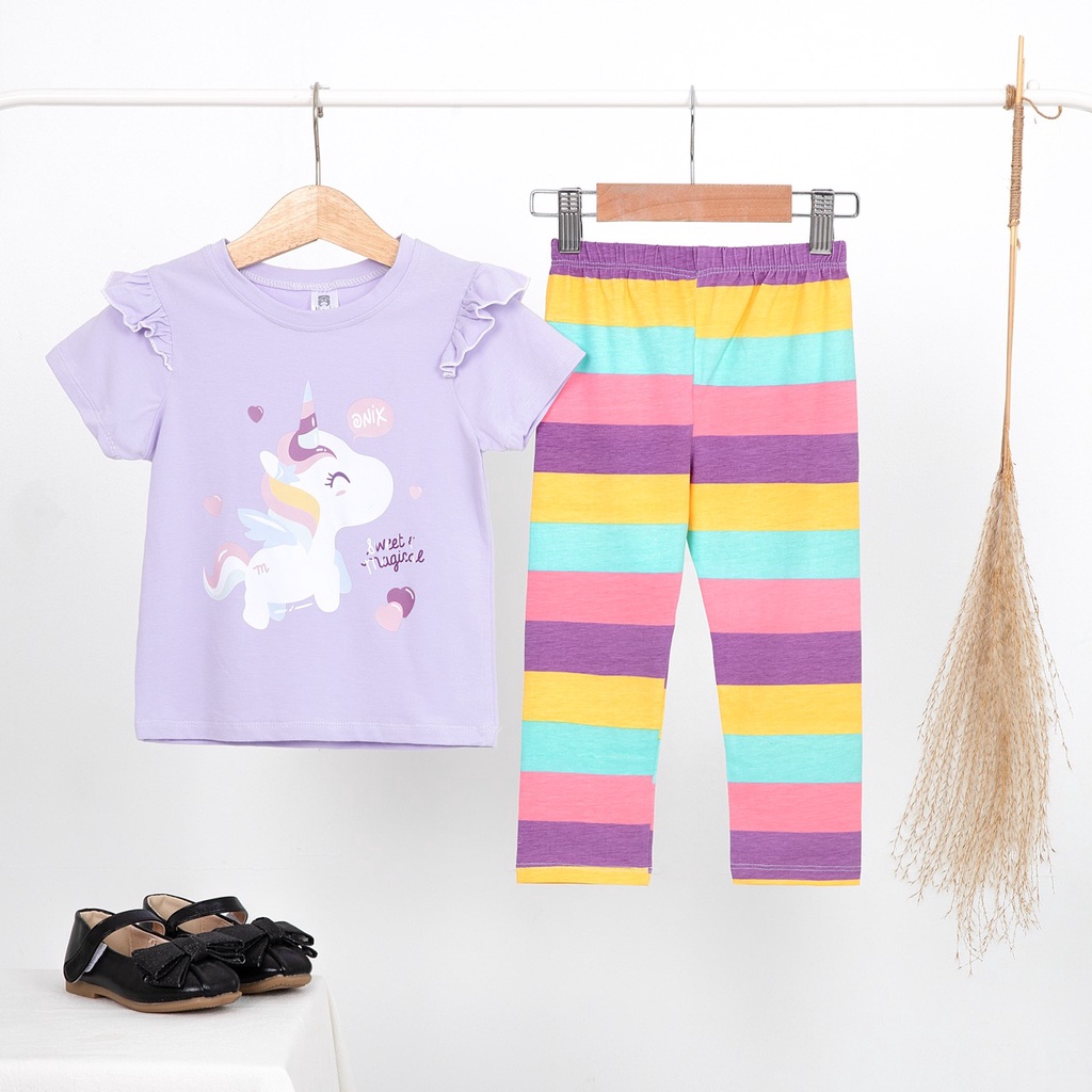 Đồ ngủ bé gái tay ngắn quần dài thun cotton in hình elsa mickey, bộ bé gái cánh tiên dễ thương Áo Lá Homewear NNB005