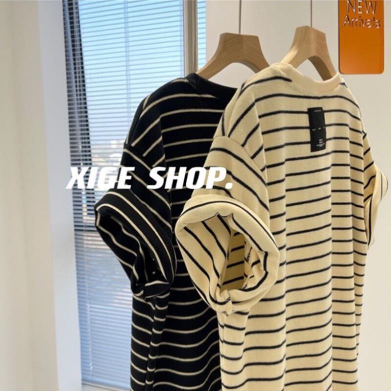 Áo Thun Cotton Tay Ngắn Họa Tiết Kẻ Sọc Đơn Giản Thời Trang Mùa Hè Mới Cho Nữ MA043