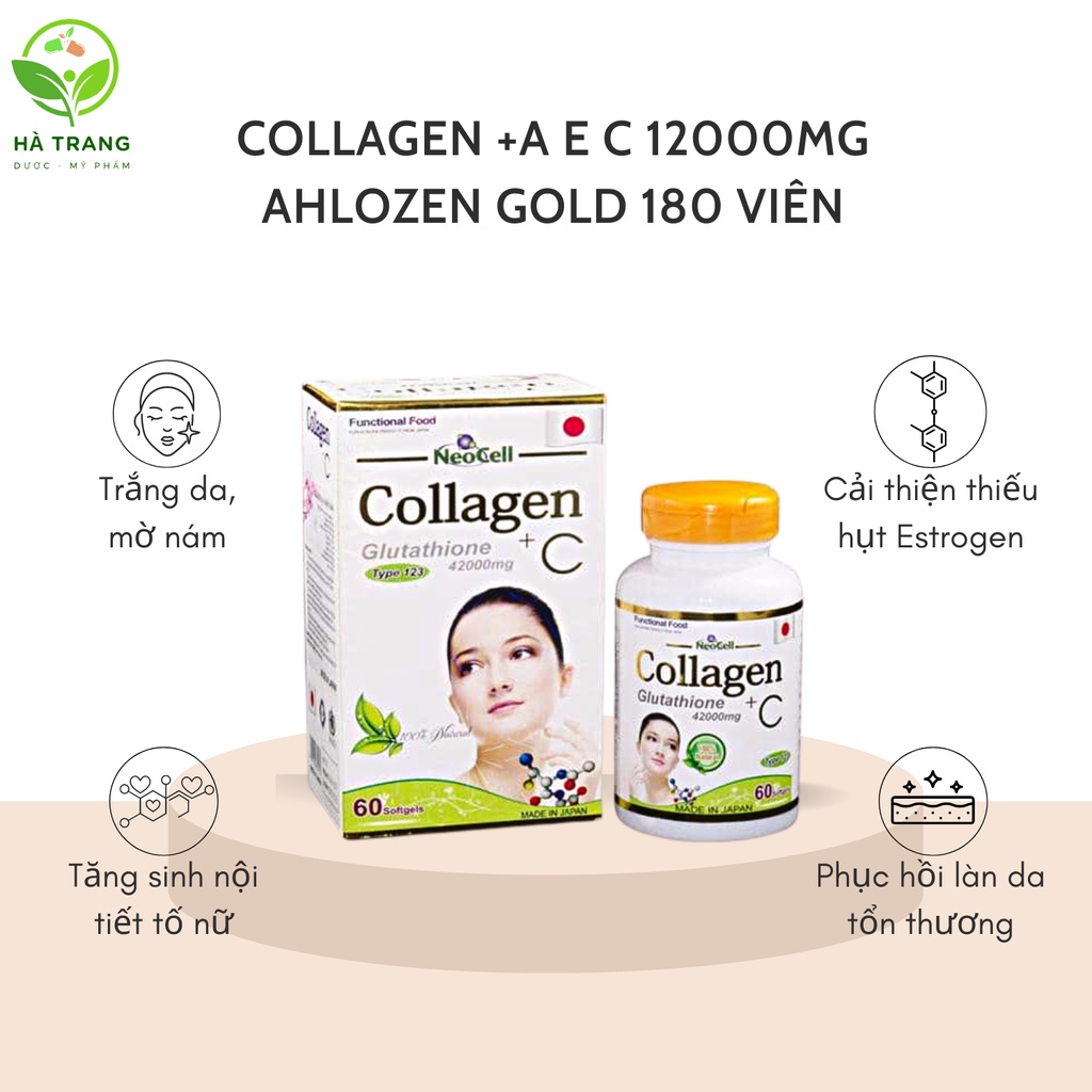 Viên Uống Đẹp Da Collagen +C Glutathione Neocell Bổ Sung Collagen Giúp Da Mịn Màng, Tràn Sức Sống 42000mg