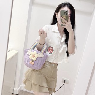 Áo sơmi croptop túi thêu hình cute - order Thái