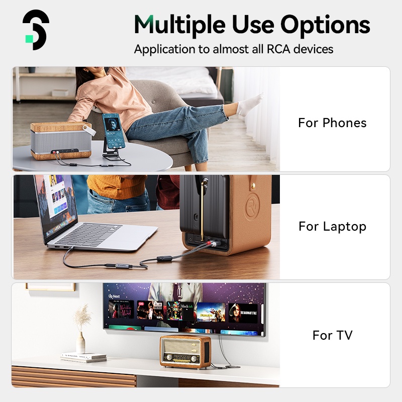 Cáp Âm Thanh SOOMFON 3.5mm Sang 2 RCA Mạ Vàng 24K Chất Lượng Cao