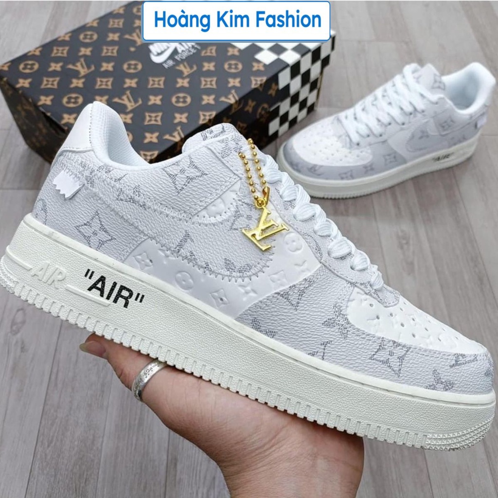 Giầy AF1 LV xám Grey, air force one lv đen bản mới cực chất, giày thể thao nam nữ hàng chuẩn FullBoxBill