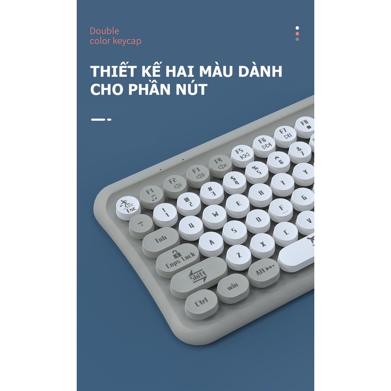 Bộ bàn phím mini 85 phím nút tròn và chuột không dây dùng cho văn phòng - Piggyy