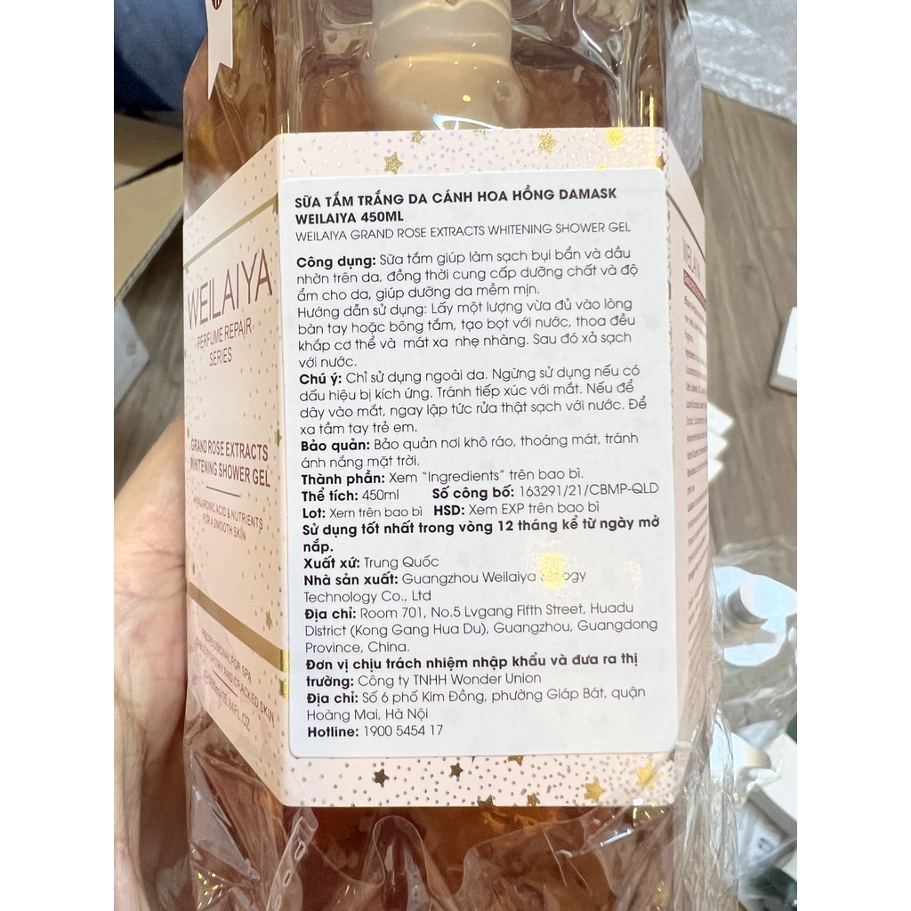 Sữa Tắm Weilaiya, sữa tắm nước hoa, sữa tắm trắng da, sữa tắm hoa hồng làm sạch cấp ẩm cho da - DR32