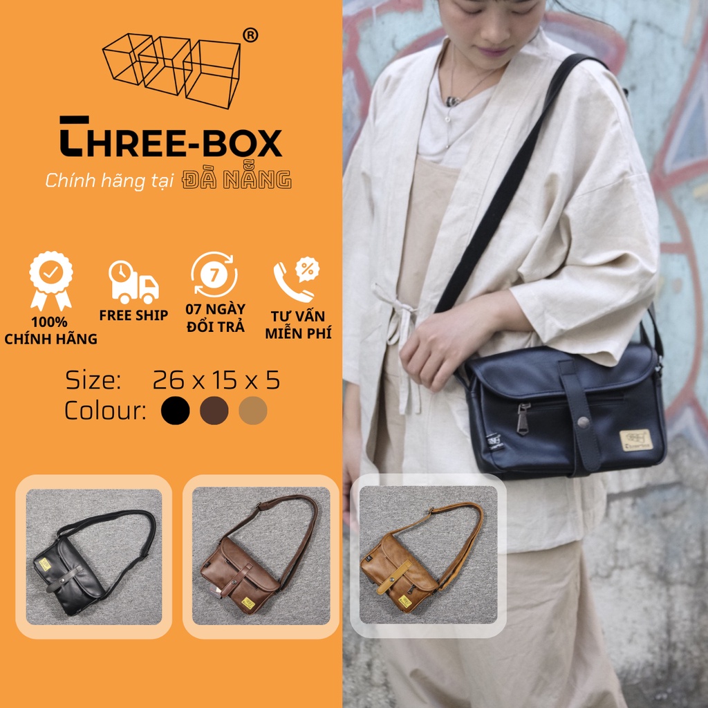 Three box Túi da cao cấp túi đeo chéo thời trang nam nữ