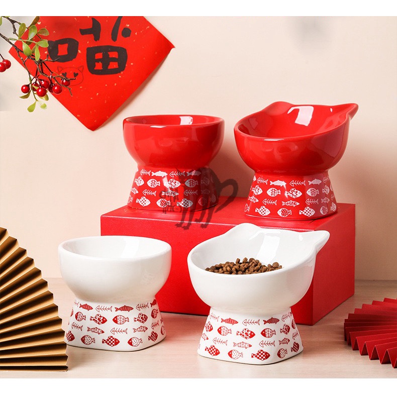 Bát Ăn Bát Nước Cho Mèo Bằng Sứ Cao Cấp Vệ Sinh Sạch Sẽ Chống Gù