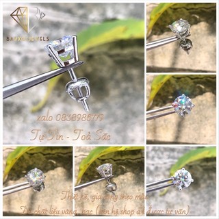 1 chiếc Bông tai Moissanite 3,0ly- 4,5ly - 5,0ly (nước D kiểm định); 1 chiếc; bạc 925 mạ bạch kim
