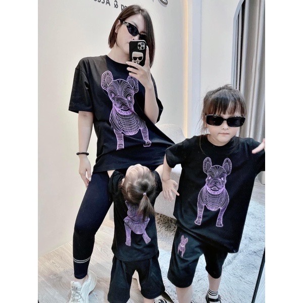Bộ quần áo L.i.f.e.w.o.r.k chó tím, set áo phông quần short trẻ em unisex, TP Kids [M267]