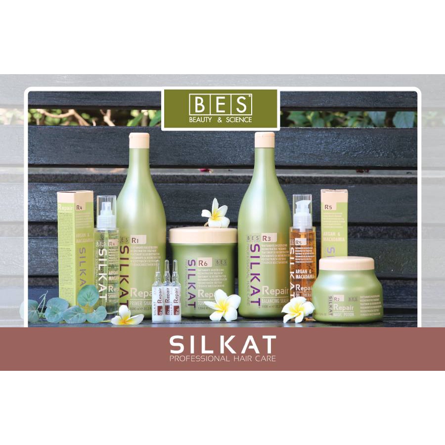 Dầu gội phục hồi tóc Silkat Repair R1 1000ML + Kem dưỡng chăm sóc tóc Silkat Repair R2 500ML