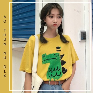 Áo Thun Nữ Màu Vàng Nghệ In Hình Khủng Long DLX