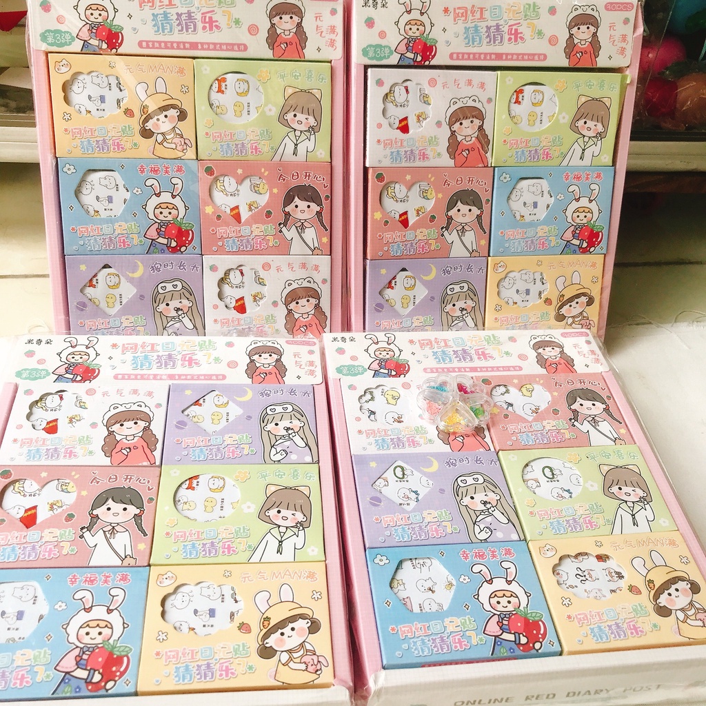 Hộp 12 tấm sticker cute, hình dán dễ thương