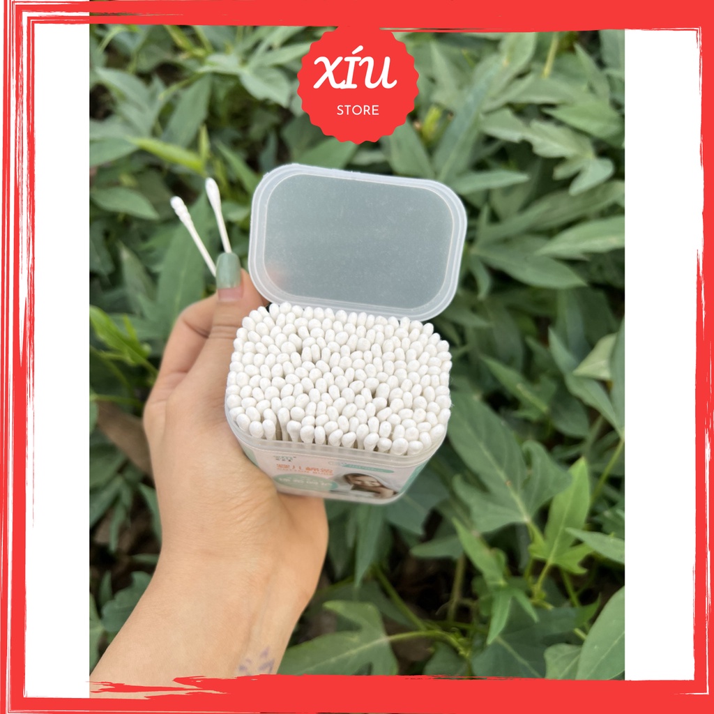 Tăm bông cho bé sơ sinh, bông tự nhiên, hộp 200 que vệ sinh tai mũi cho bé