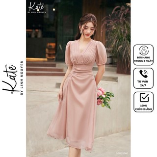 Váy tằm rúm lệch hồng 5560 thời trang thiết kế Kate by Linh Nguyen