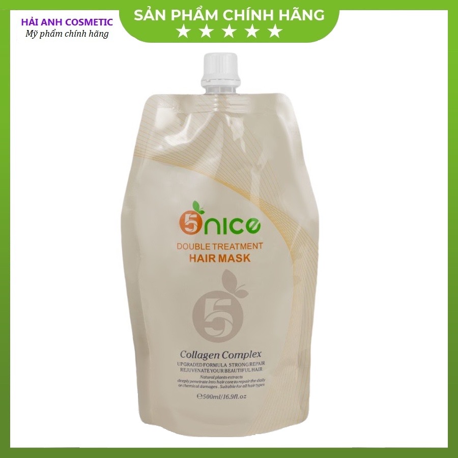Kem ủ tóc dầu hấp tóc 5NICE Double Treatment keratin, collagen phục hồi sâu tóc hư tổn, dưỡng mượt tóc 500ml