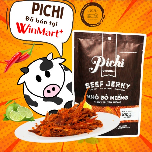 Khô bò miếng PICHI CHÍNH HÃNG chứng nhận AN TOÀN VSTP vị cay truyền thống siêu ngon 50g