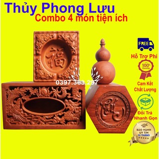 Bộ combo 4 món tiện ích trang trí phòng khách gỗ hương