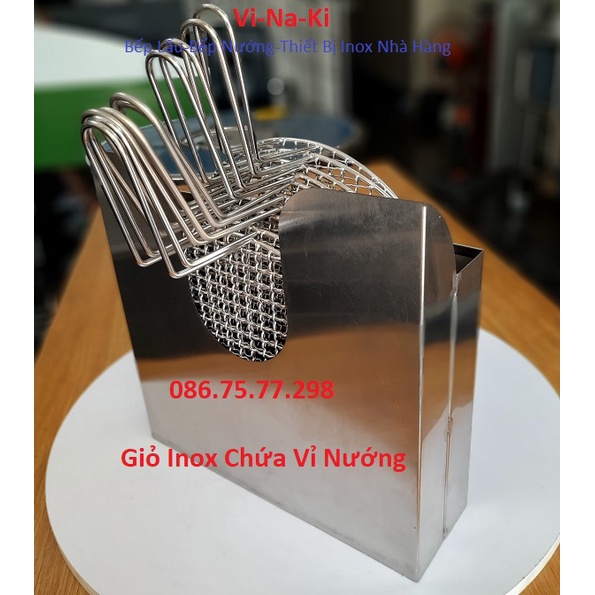 Giỏ inox đựng vỉ nướng than, vỉ nướng tròn inox 304, vỉ nướng gang, bếp nướng than hoa BBQ tại bàn, nhà hàng BBQ