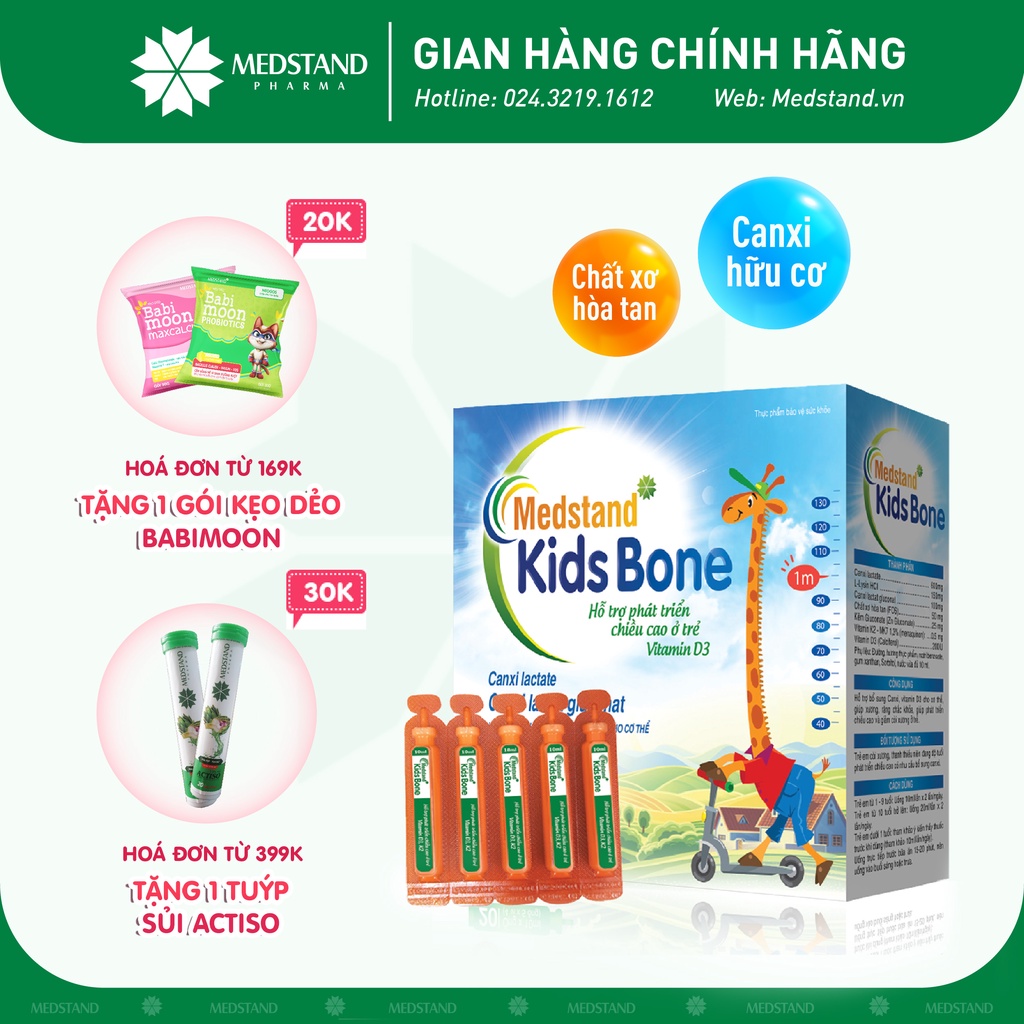 Ống uống bổ sung Canxi, vitamin D3, phát triển chiều cao, giảm còi xương ở trẻ MEDSTAND Kids Bone 20 ống x 10 ml