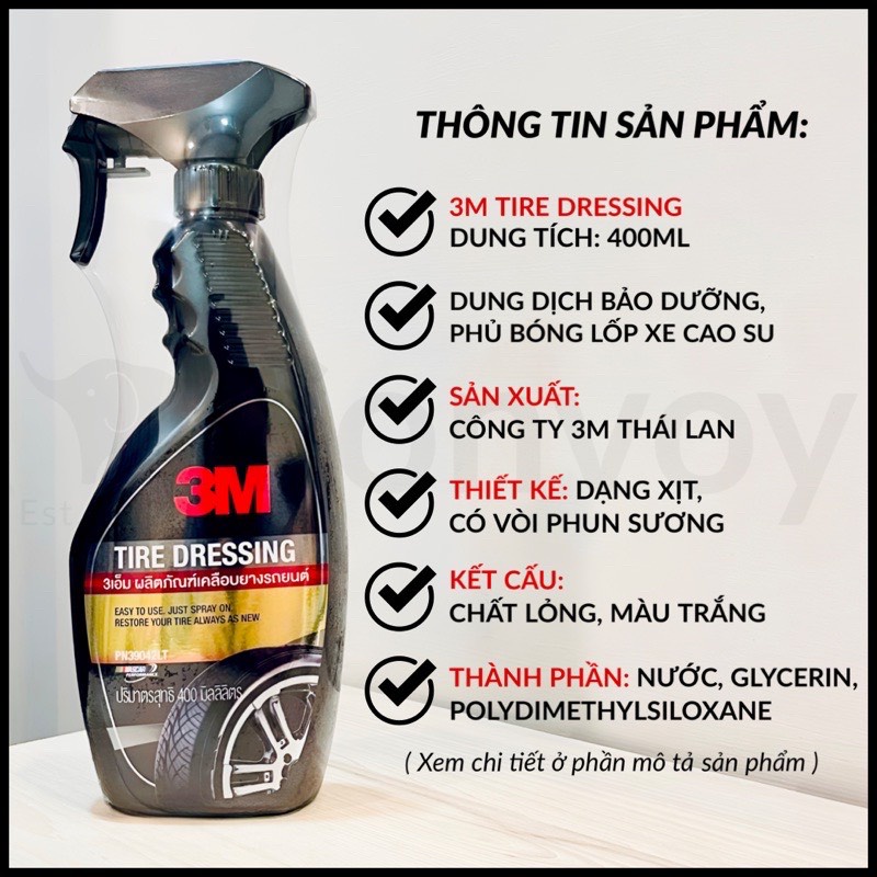 Chai xịt bảo dưỡng và phủ bóng lốp xe 3M 39042LT Tire Dressing, chuyên dụng cho ô tô , xe máy , phục hồi cao su hiệu quả