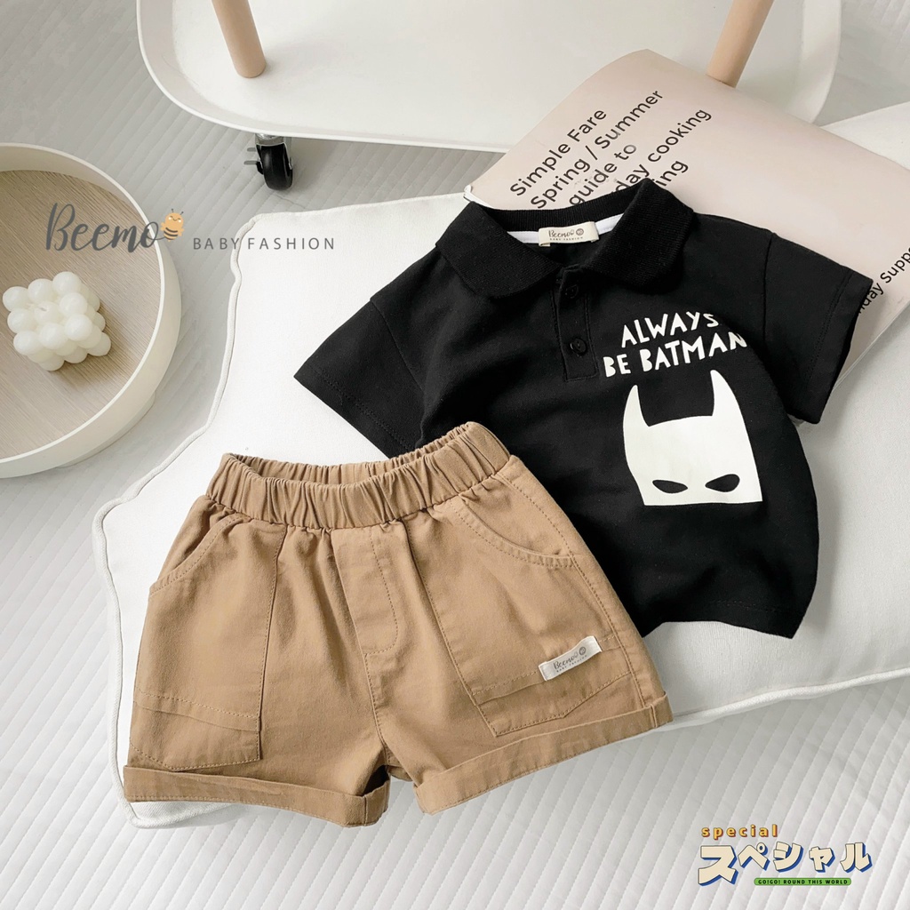 Set bộ cộc tay Beemo in mặt Batman vải cotton cá sấu, quần kaki mát mẻ, thấm hút mồ hôi cho bé từ 1 - 7 tuổi 22176B