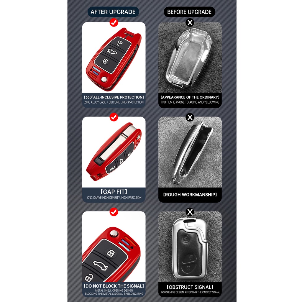 Bao Da, Vỏ Bảo Vệ, Ốp Chìa Khóa, Bọc Chìa Khóa Phản Quang Dùng Cho Xe Ô Tô Audi A3, A4, A5, A6, A7, A8, A4L, A6L, Q5, Q7
