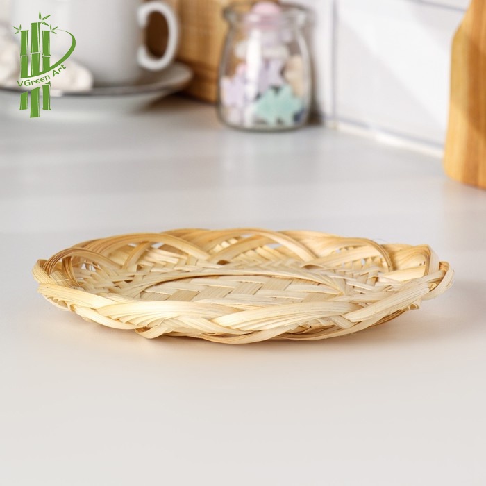 Đĩa tre đan hình hoa. Mẹt, khay tre tròn, rế tre. Đựng hoa quả, thức ăn, bánh kẹo hoặc lót đĩa, lót nồi Decor trang trí