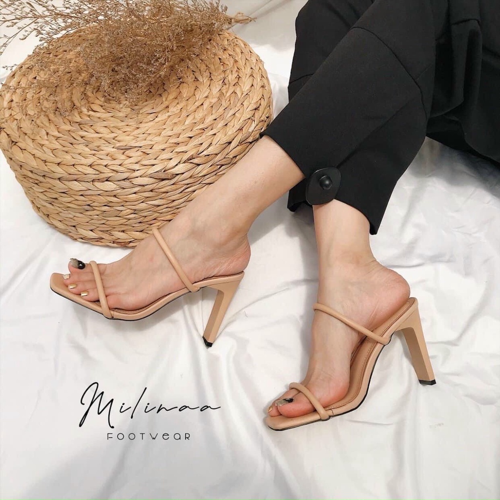 Guốc nữ 9 phân Thiên Hương VNXK BP82HQ4 cao gót 9p dây quai mảnh gót vuông dẹt trắng đen nâu