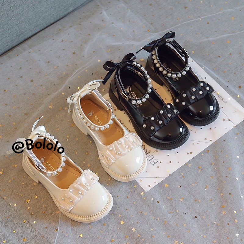 Bololo Giày Búp Bê Da Bóng Đế Mềm Đính Ngọc Trai Phong Cách Mary Jane