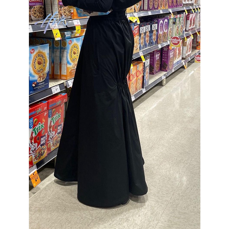 Chân Váy Đen Lưng Cao Dáng Rộng Phong Cách Thể Thao Thời Trang Xuân Thu Cho Nữ